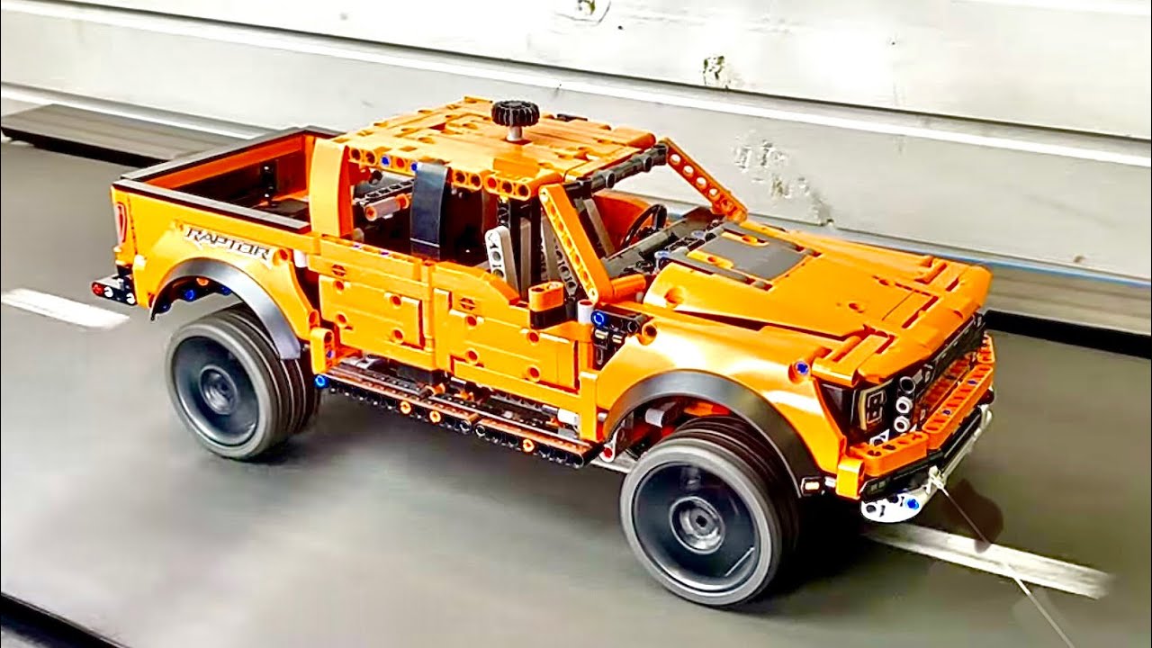 Lego Car Drag Race On Treadmill! Ford Raptor Speed Test In GYM