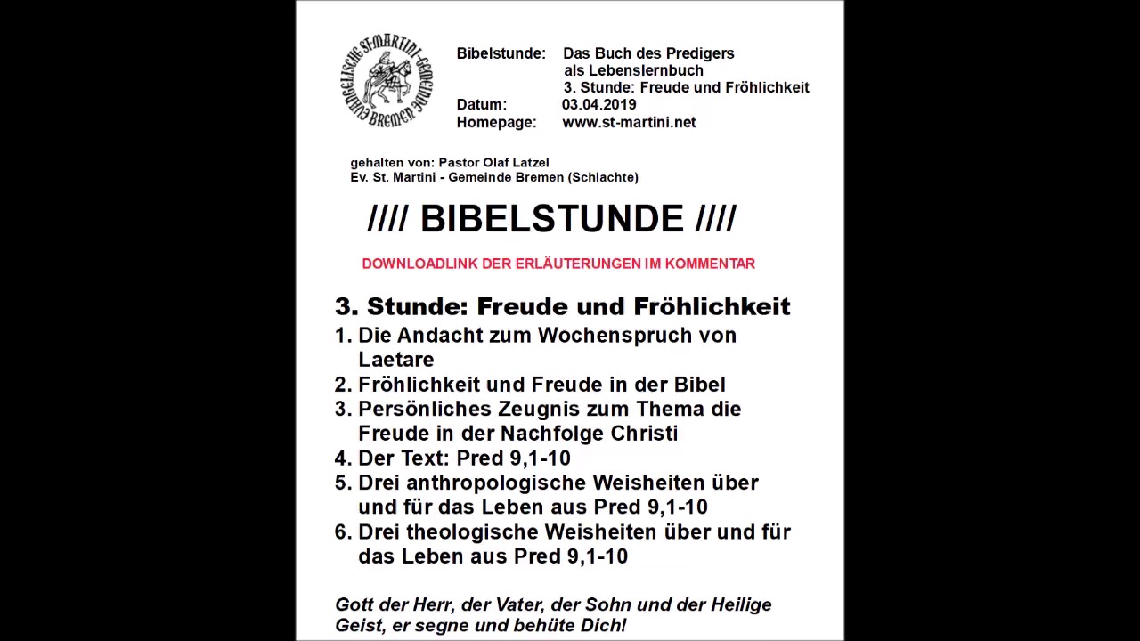 Das Buch des Predigers als Lebenslernbuch / 3. Stunde: Freude und Fröhlichkeit