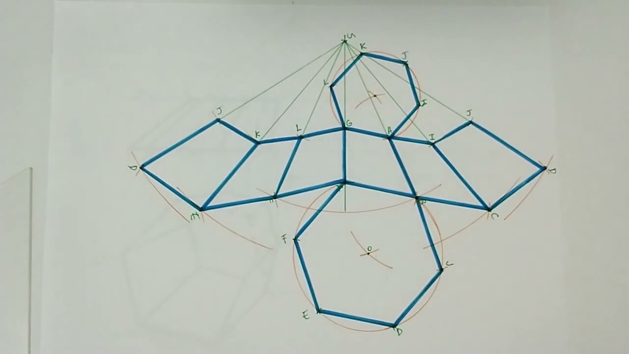 Desenvolvimento de superfície de tronco de pirâmide oblíqua com base hexagonal regular no PHp