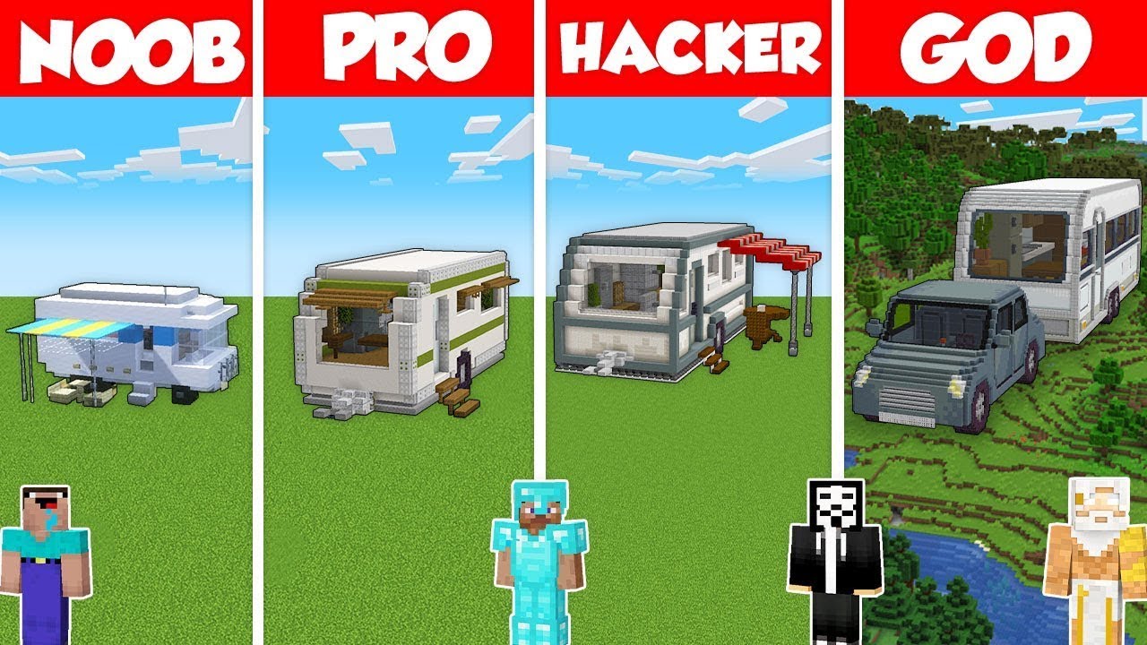 ЧЕЛЛЕНДЖ ПО СТРОИТЕЛЬСТВУ БАЗЫ ДОМА-ТРЕЙЛЕРА - Minecraft Battle: НУБ против ПРО, ХАКЕР против БОГА / Анимация