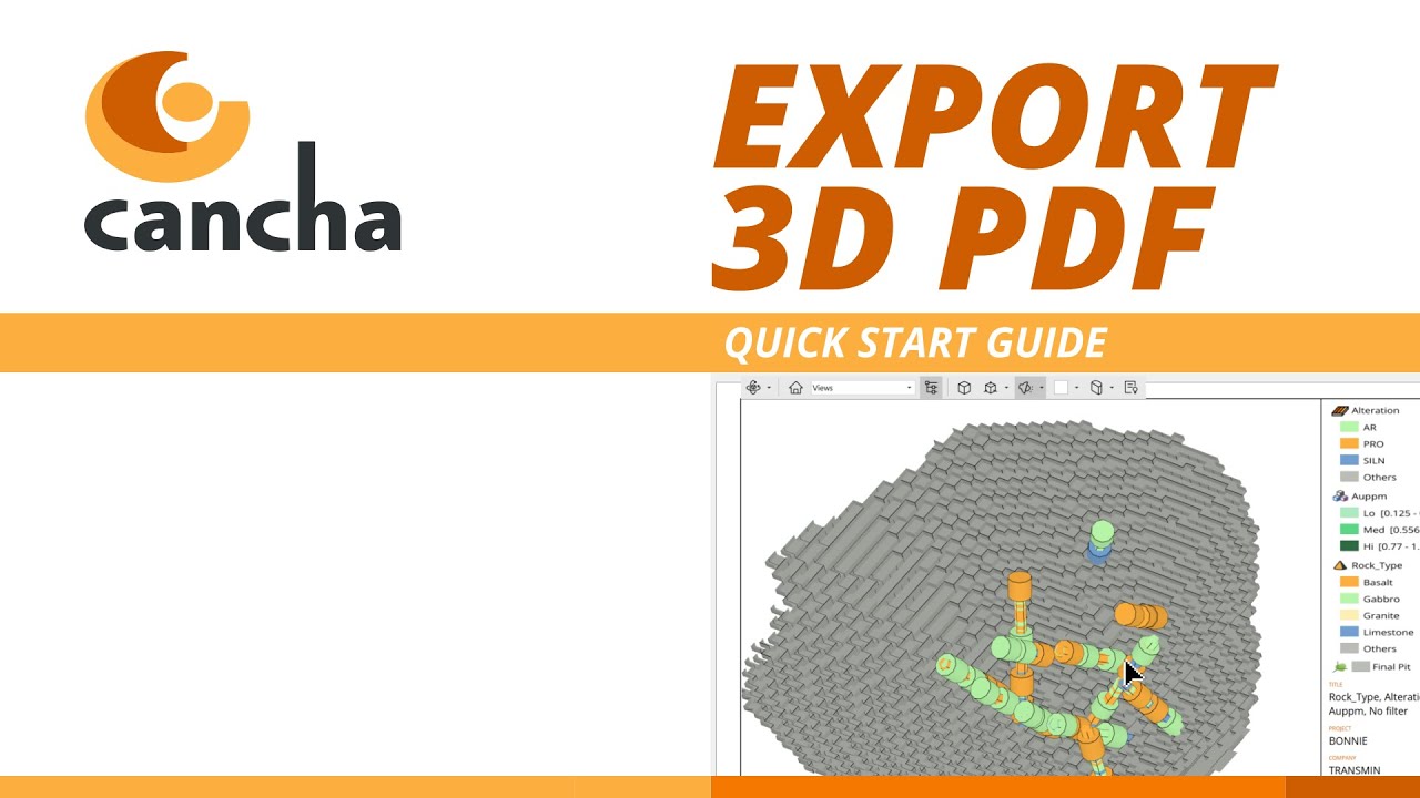 Exporting 3D pdf files from Cancha geometallurgical software