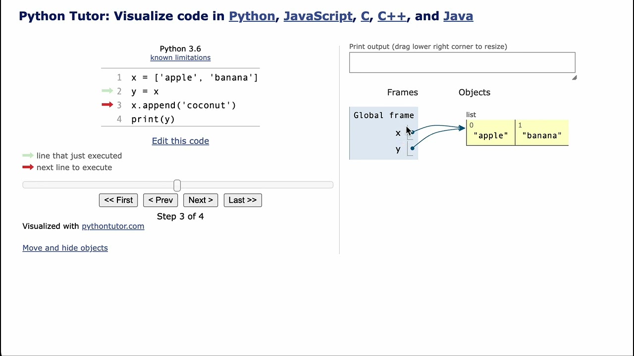 how equals works on Python lists [pythontutor.com]