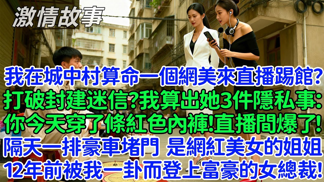 我在城中村算命一個網美來直播踢館？打破封建迷信？我算出她3件隱私事：你今天穿了條紅色褲子！直播間爆了！隔天一排豪車堵門，是網紅美女的姐姐，也是12年前被我一卦而登上富豪的女總裁：恩人！