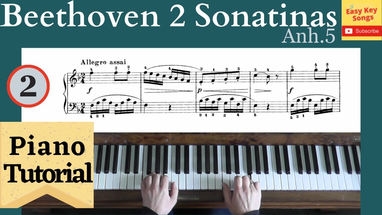 Beethoven - Sonatina in F Major Anh.5 Visual piano tutorial with score.