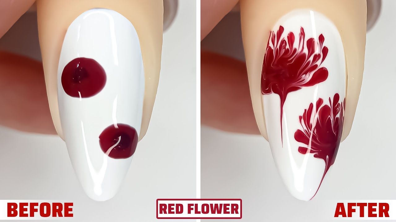 How To Do Red Flower Nail Art For Beginner: Step-by-Step Guide 💖 Easy Nail Art 💅 Leem Nails