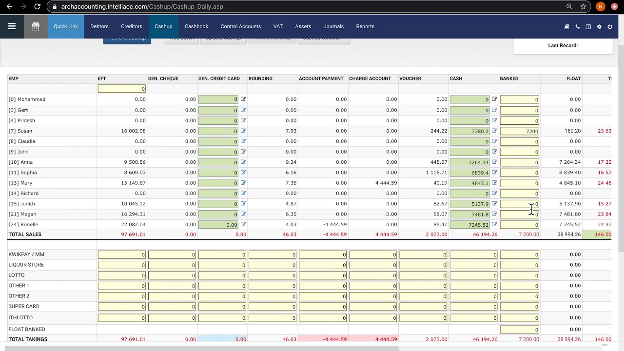 3.  Cashup Arch Accounting