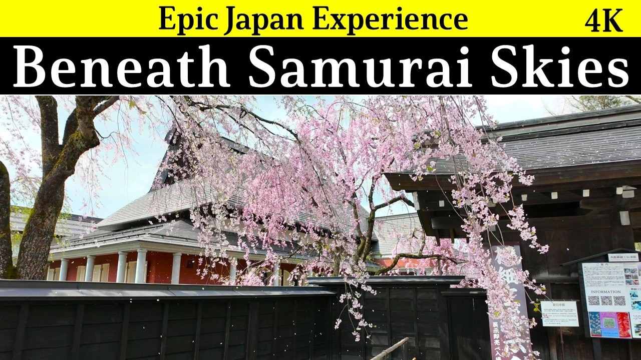 4K Japan Akita pref: Kakunodate, Beneath  Samurai Skies samurai house and cherry blossoms