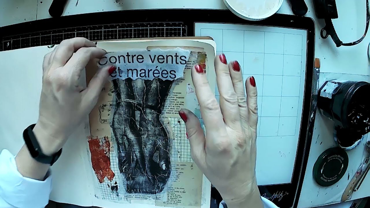 Technique mixed media art journal  - Transfert avec la Gel Press