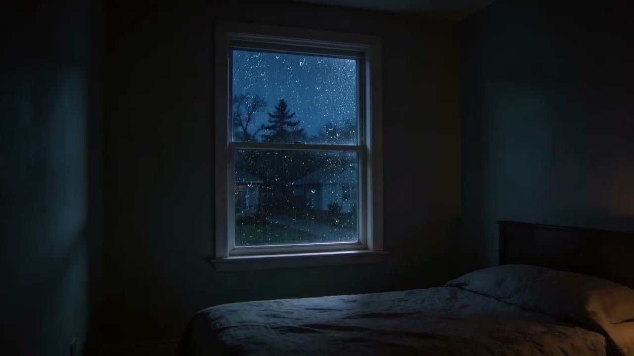 Soft Rain Sounds Outside a Cozy Bedroom Window for a Calm Night