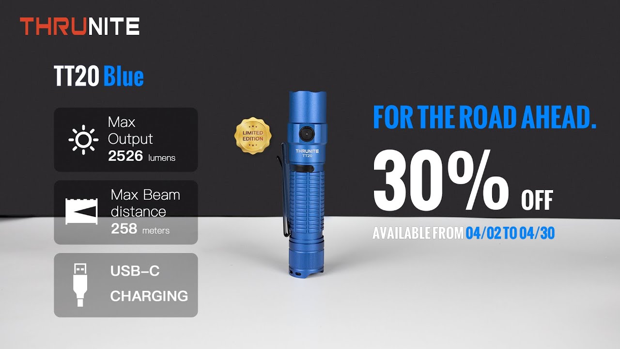 ThruNite TT20 Blue 2526 Lumens Tactical Flashlight - Limited Edition!!!