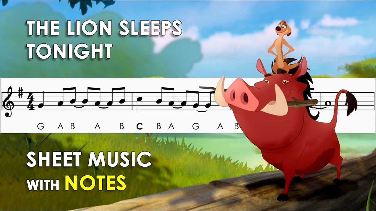 The Lion Sleeps Tonight | Sheet Music with Easy Notes for Recorder, Violin Beginners Tutorial