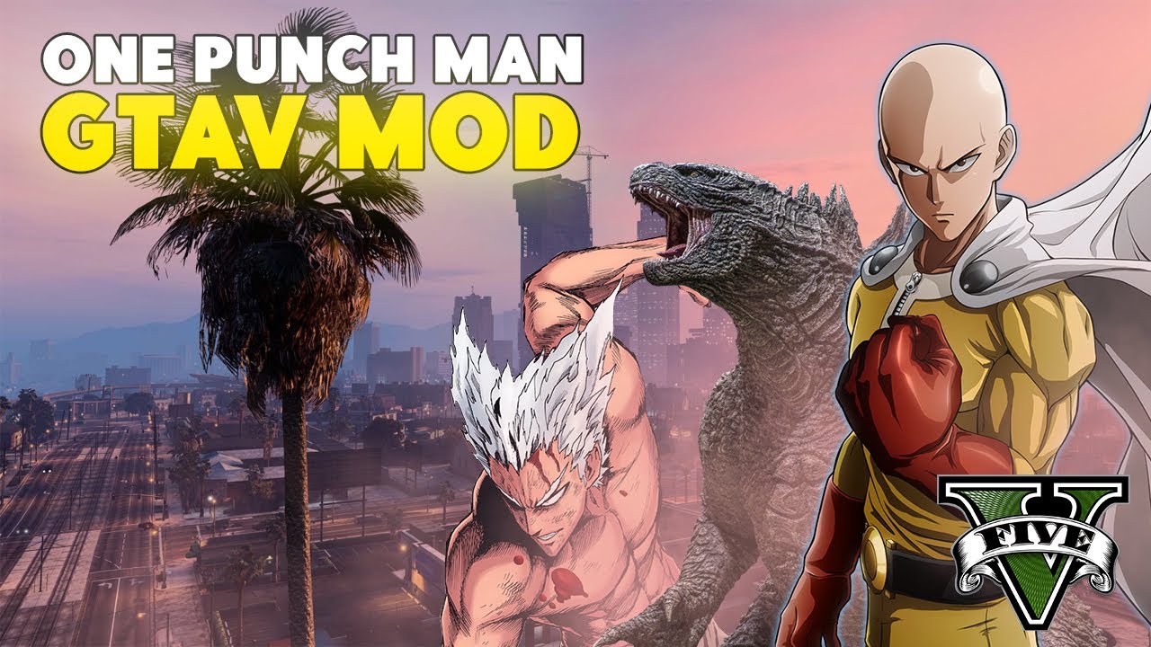 Saitama VS Godzilla & Garou | GTA V - ONE PUNCH MAN MOD SHOWCASE