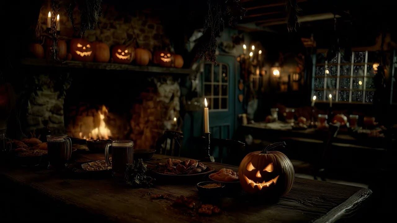 Haunted Medieval Tavern — Rain on Roof, Thunder & Crackling Fireplace (Halloween Ambience)