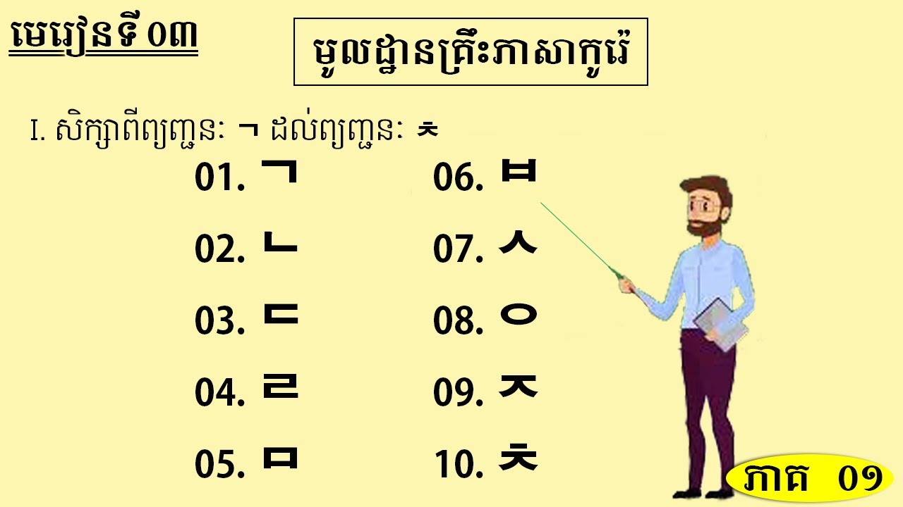 រៀនភាសាកូរ៉េ ភាគ០១​ | មេរៀនទី ០៣ | សិក្សាអំពីព្យញ្ជនៈ | 한국어 학습 @hancam