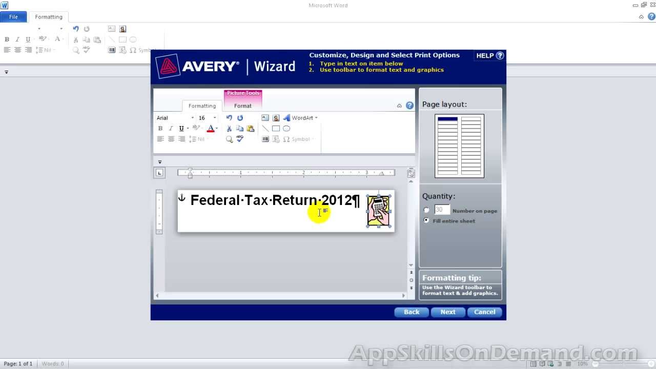 Avery Wizard Lesson 9 - Design, save and print Avery file folder labels 8066.
