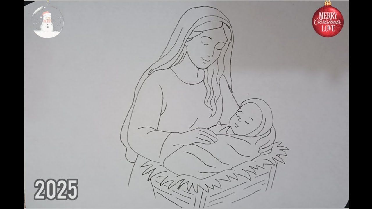 Drawing virgin mary and jesus Christianity | merry Christmas 2025 Last video 
