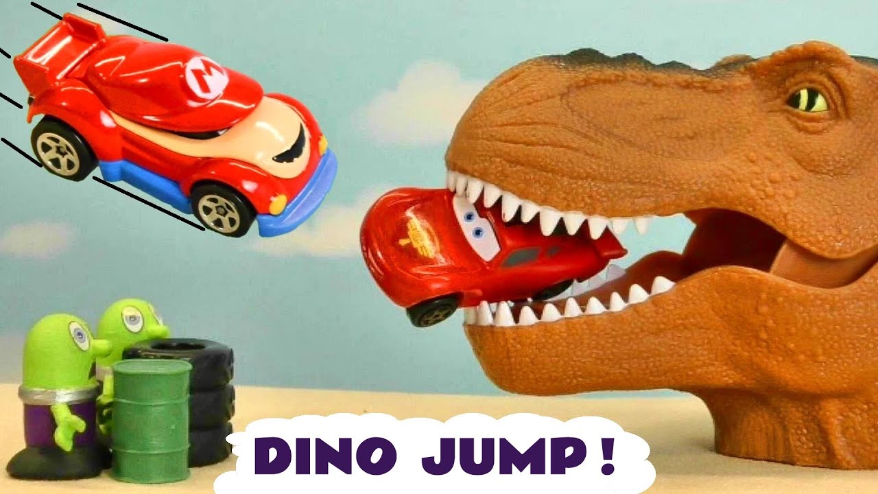 Dinosaur Jump Toy Car Racing Challenge with Mario and the Funlings