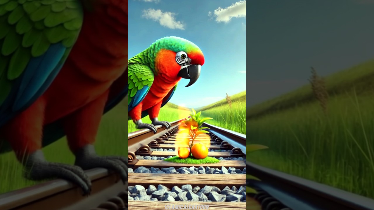 The brave parrot saved the burning orange tree! 🦜🔥🍊 