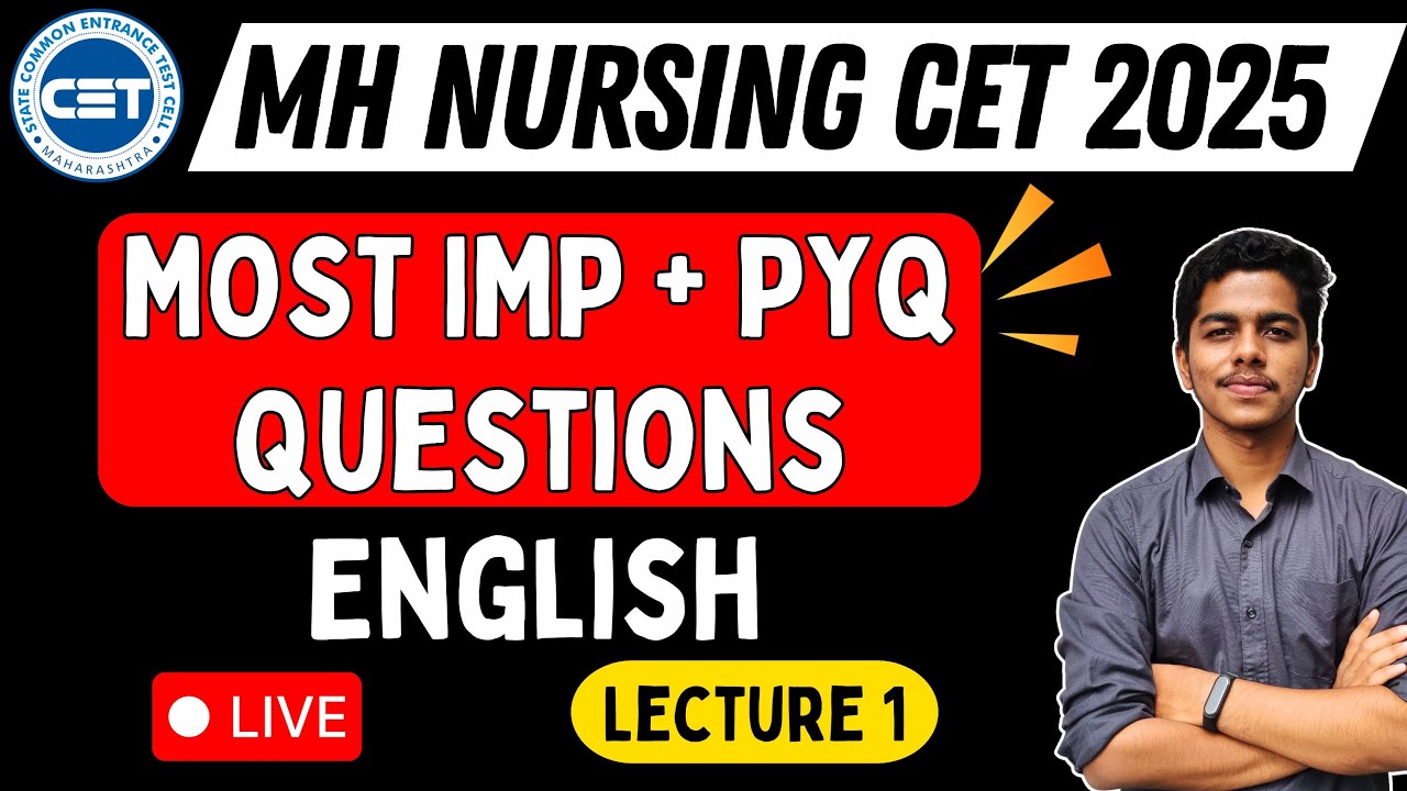 MH Nursing CET 2025 | ENGLISH | PYQs and IMP Questions | Lecture 1 #bscnursing #learnolet