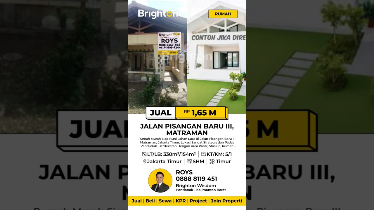 RUMAH MURAH SIAP HUNI LAHAN LUAS PISANGAN BARU III MATRAMAN, JAKARTA TIMUR