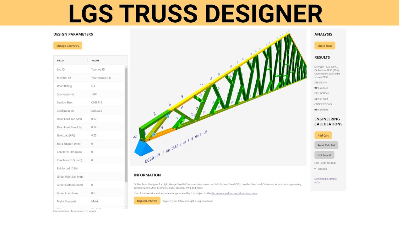 Online Truss Designer for LGS trusses - Light Gauge Steel and the Direct Strength method