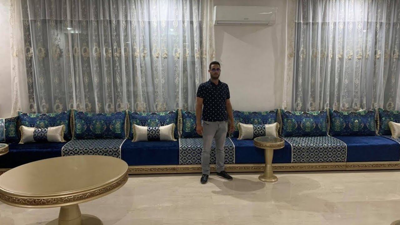 صالون واشمن صالون بالازرق الملكي والمبرة المطروزة