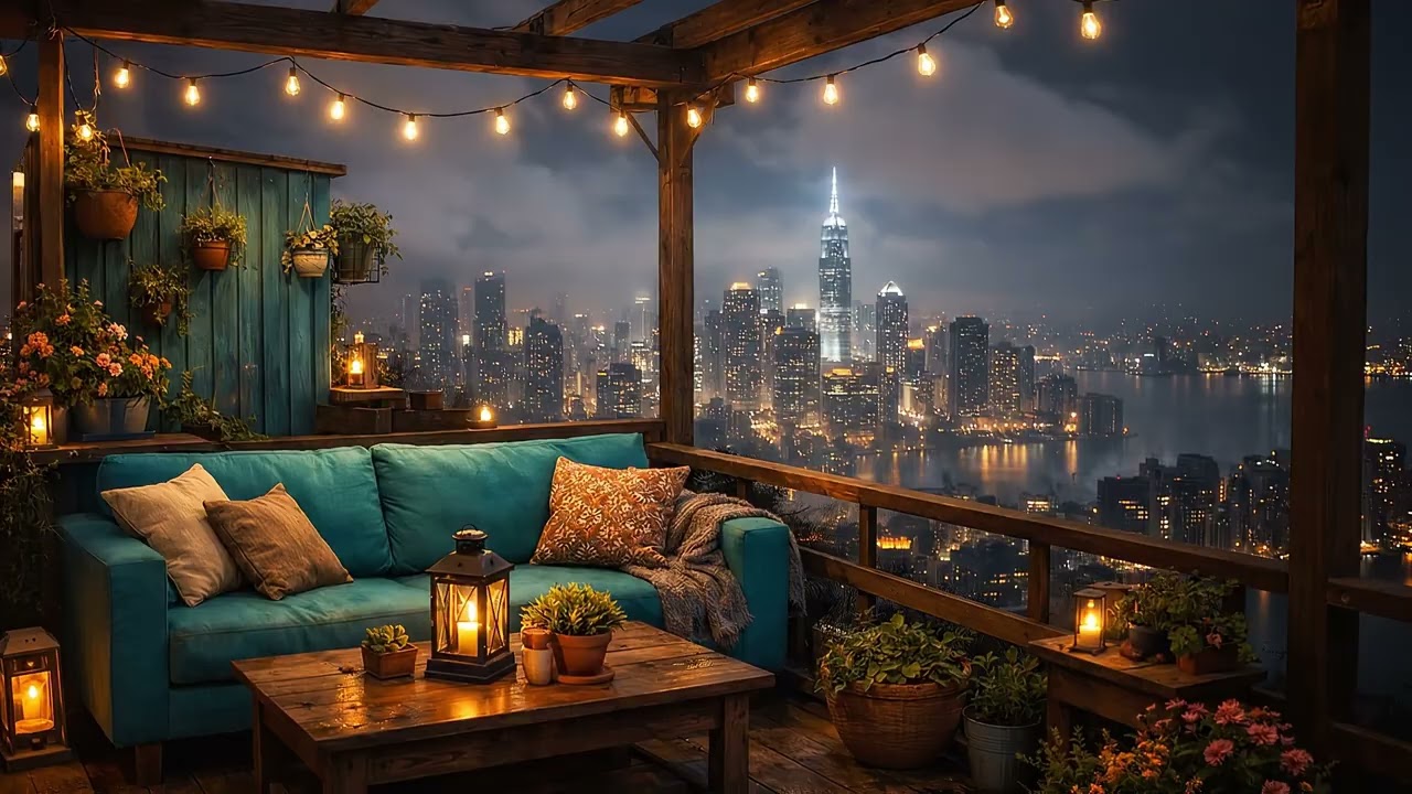 Rooftop chill💿Lofi night music ☕ Music to concentrate on work and study