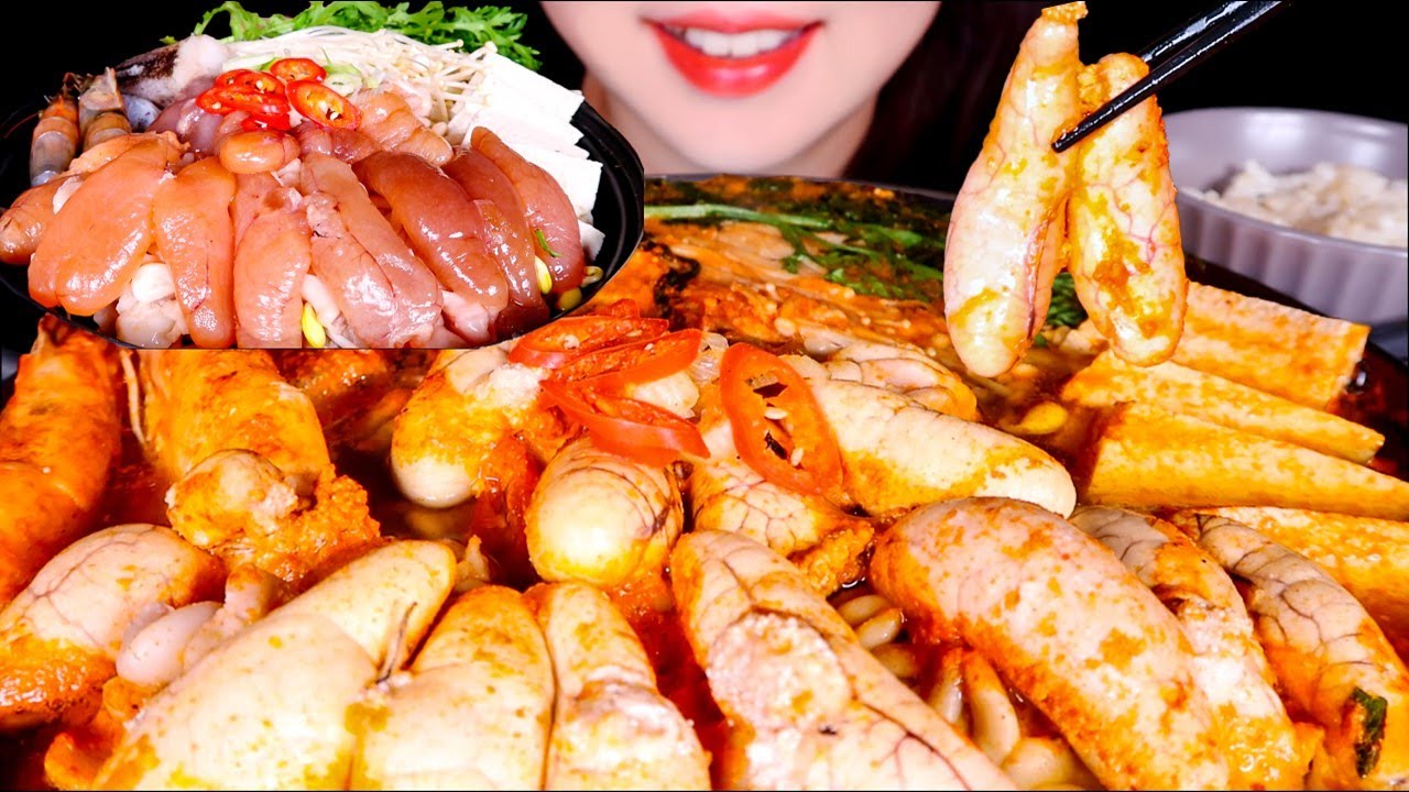 ASMR SPICY FISH ROE SOUP Mukbang eating sounds