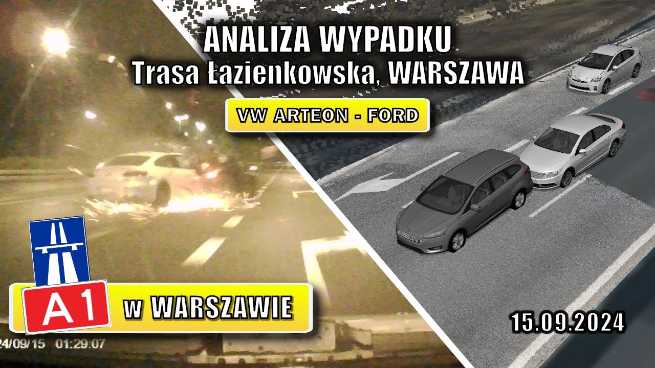 Analiza wypadku z Trasy Łazienkowskiej - VW Arteon vs Ford