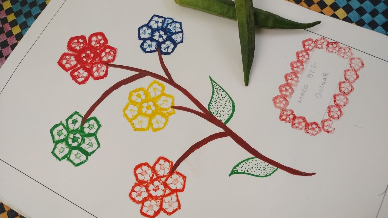 Creative Art With Vegetable!Simple and Easy Painting! #vegetables  #bhindi #flowers #gulnarsayyed #2