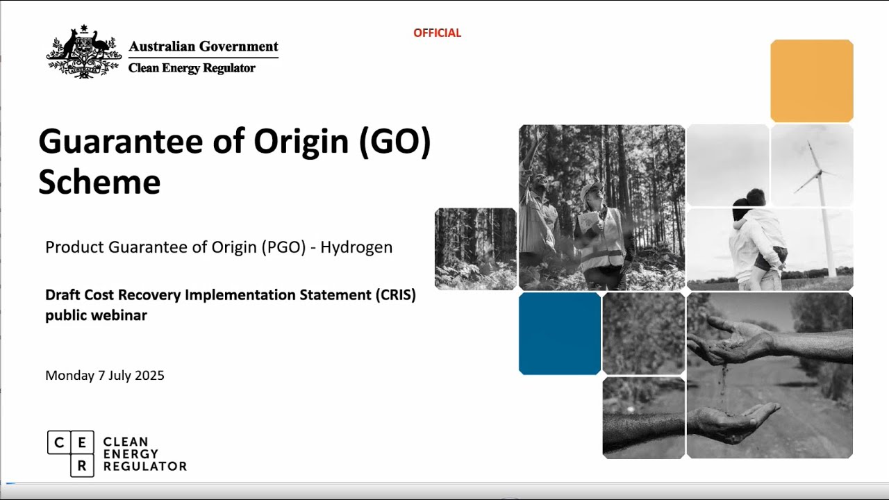 CER Product Guarantee of Origin scheme (Hydrogen products) Cost Recovery Webinar
