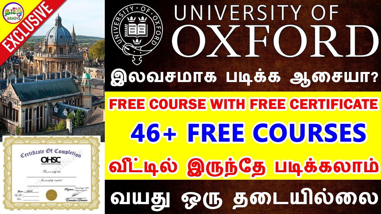 📚OXFORD UNIVERSITYல் இலவசமாக வீட்டில் இருந்தே படிக்க ஆசையா FREE COURSE WITH CERTIFICATESTAMIL BRAINS