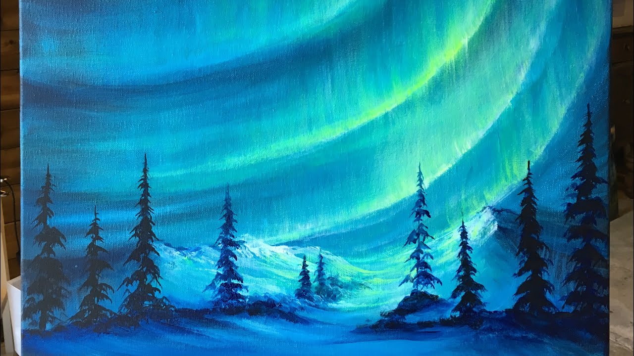 Northern Lights Acrylic Painting, step by step tutorial