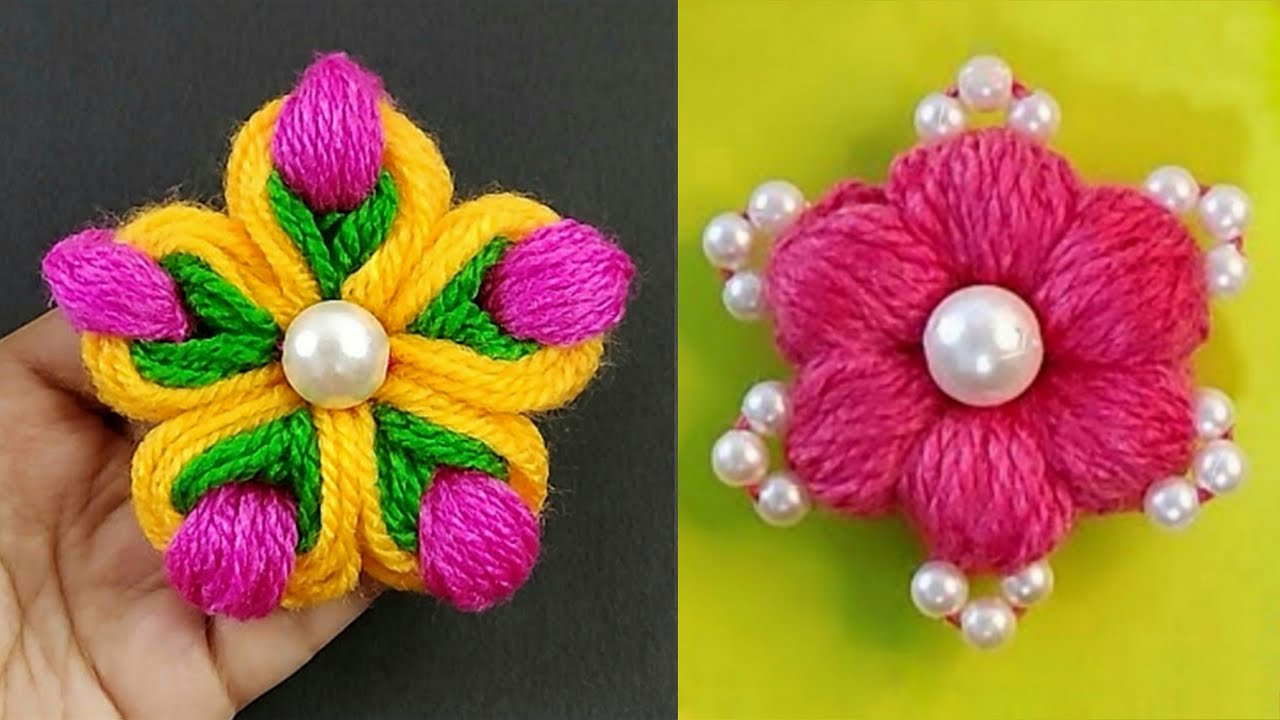 Super easy woolen flower making using hair clip and comb - Embroidery flower making trick