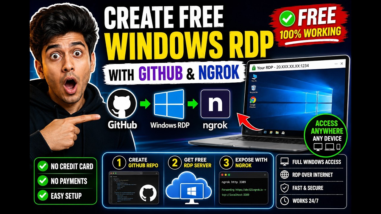 ✅Create Free Windows RDP with GitHub & Ngrok