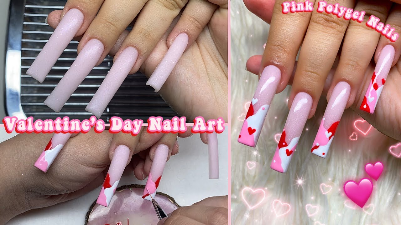 VALENTINE'S DAY POLYGEL NAILS + NAIL ART❤️ BEGINNER FRIENDLY NAIL SET! | Nail Tutorial