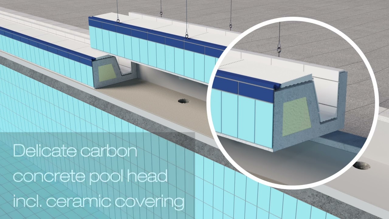 Prefabricated carbon concrete pool head