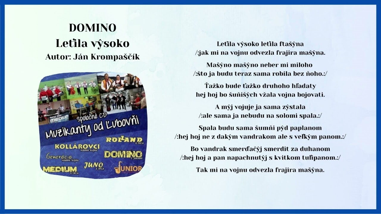 Muzikanty od Ľubovni 1, DOMINO, Letila vysoko, autor Ján Krompaščík, Videorohaľ
