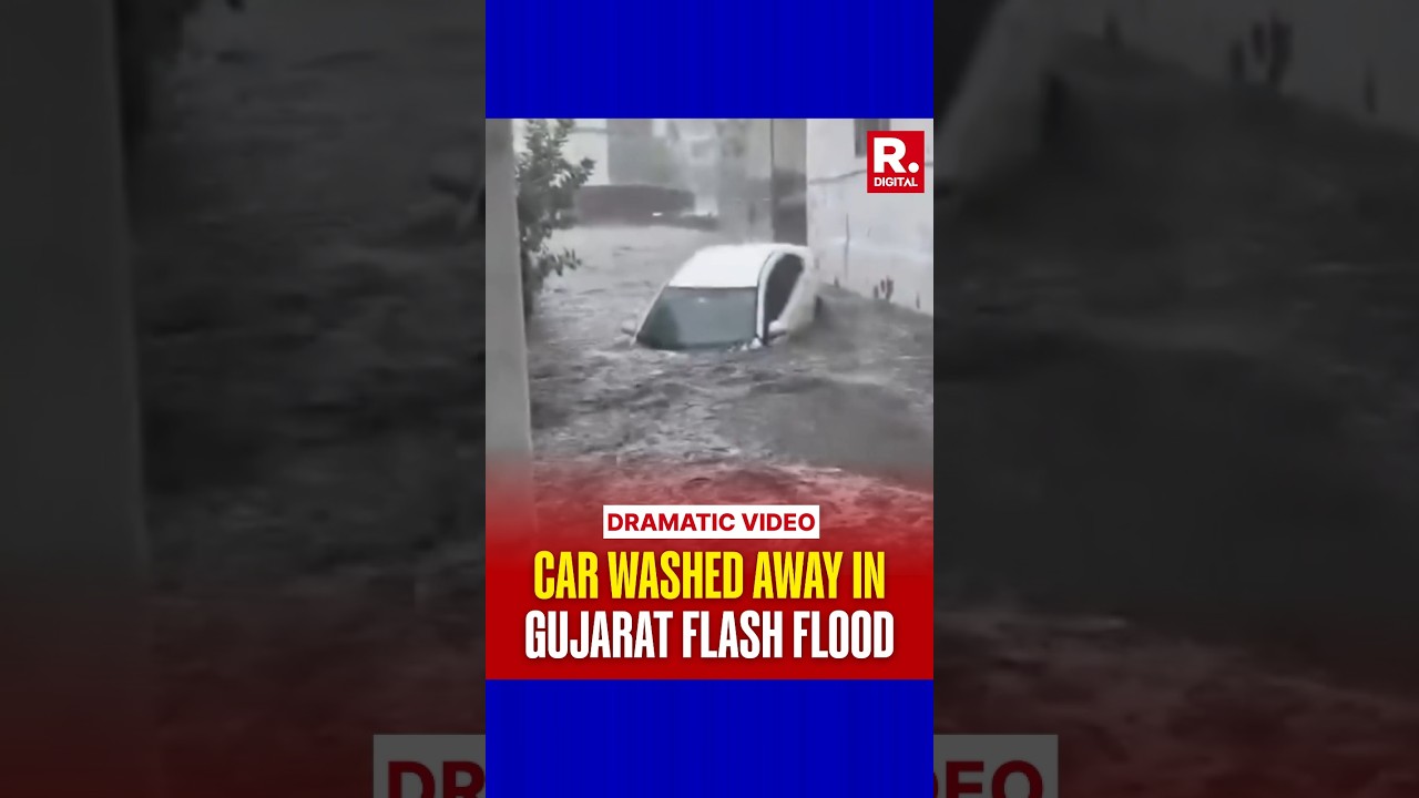 Parked Car Swept Away by Flash Flood in Gujarat