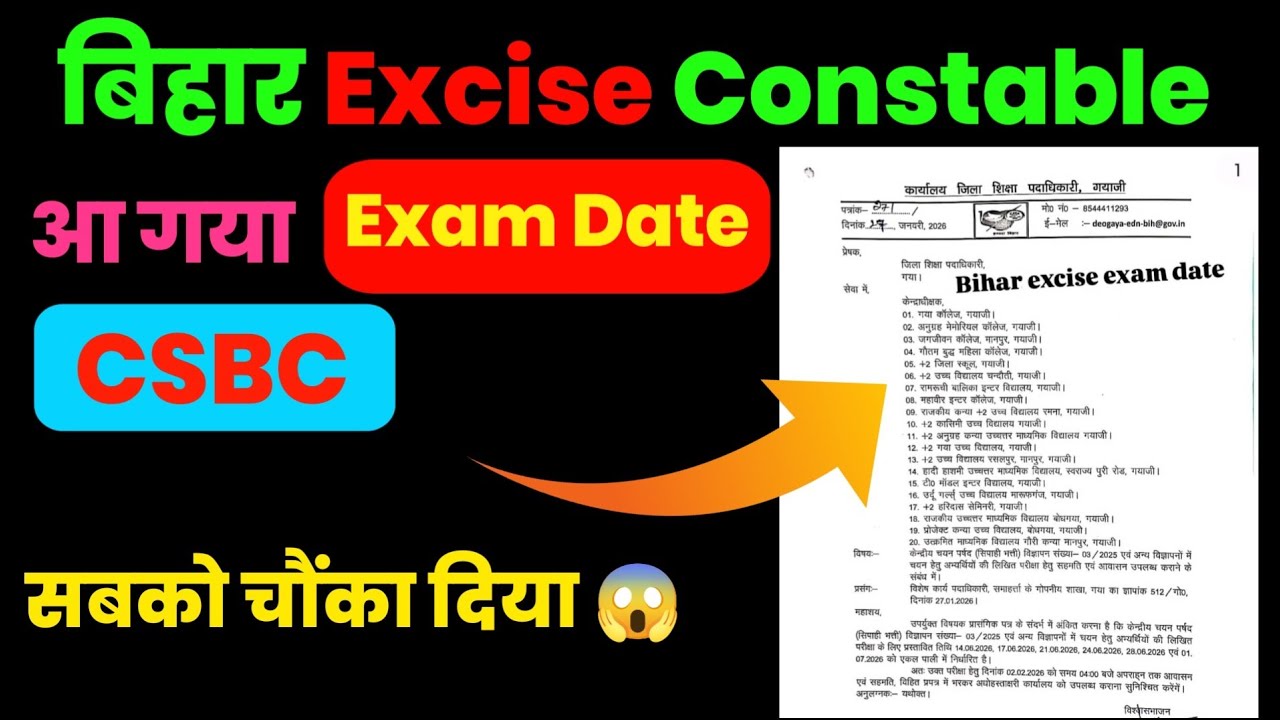 Bihar police prohibition/ Excise constable Exam Date 2026| Bihar mobile squad/ Jail Warder Exam Date