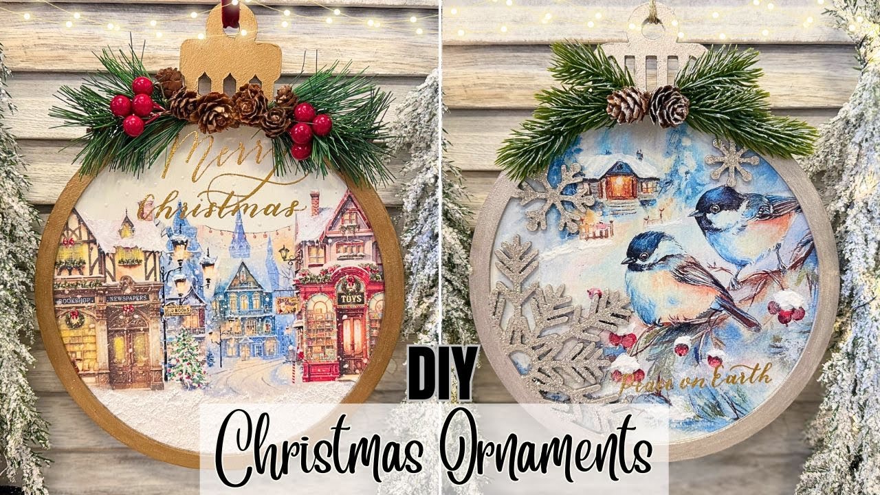 DIY Christmas Ornaments using Decoupage Paper & IOD Transfers | DIY Handmade Festive Wall Decor