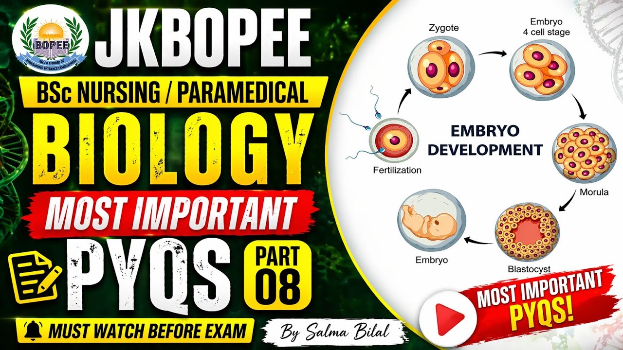 JKBOPEE B.SC NURSING 2026 | BIOLOGY PYQS | MOST  FREQUENTLY ASKED MCQs | JKBOPEE 2026.