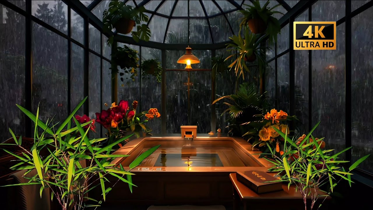 Glass Room Rain Ambience | Calm Music & Rain Sounds