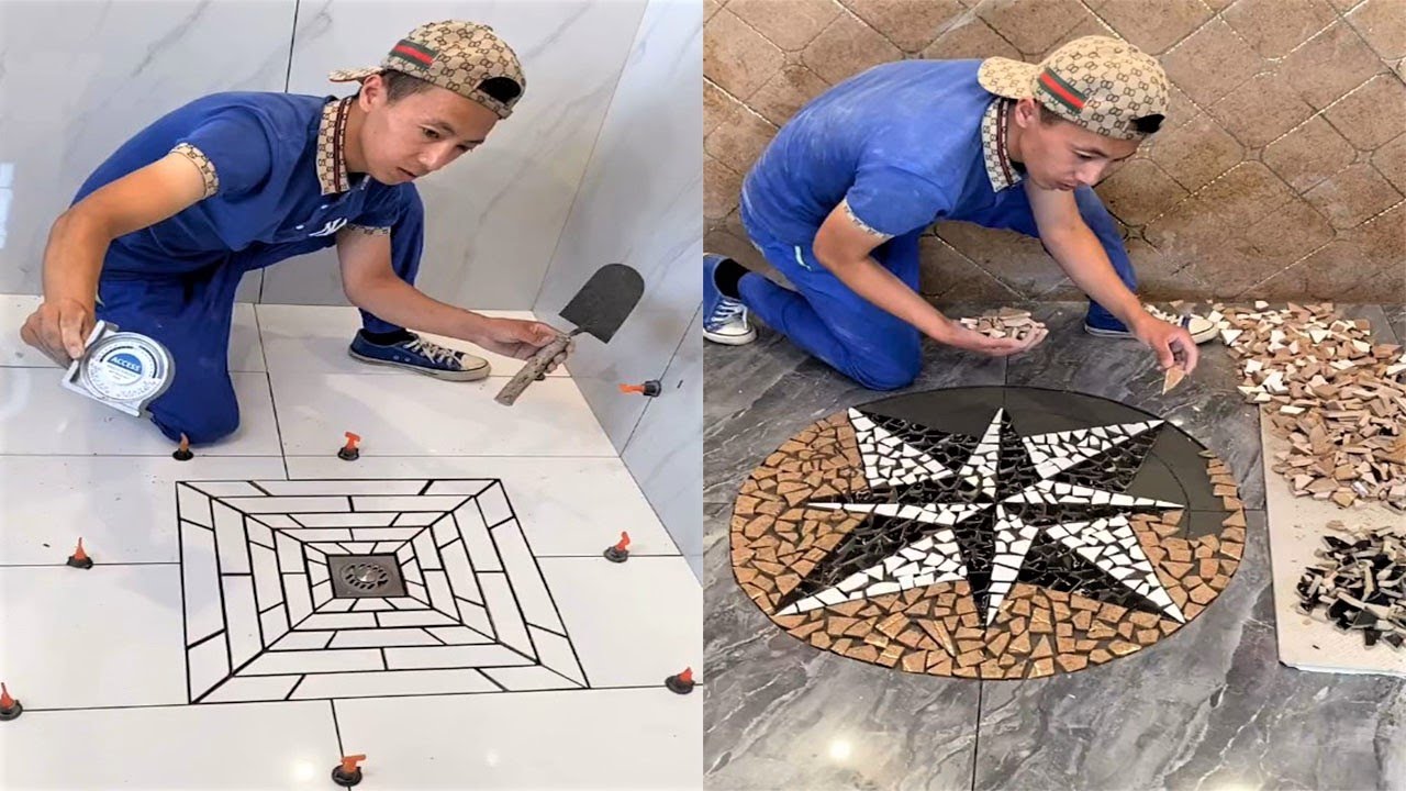 Young Man with great tiling skills -Great tiling skills -Great technique in construction PART 77.