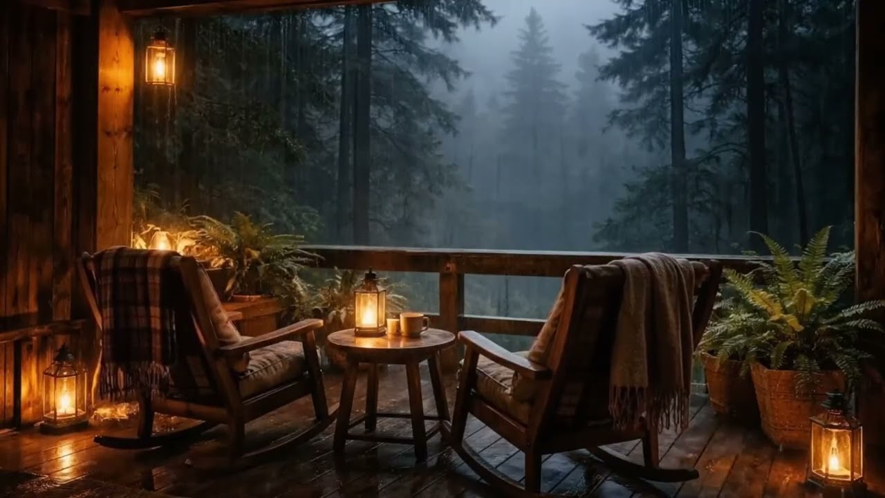 Heavy Rain Surrounding the Night Woods While Inside a Shelter