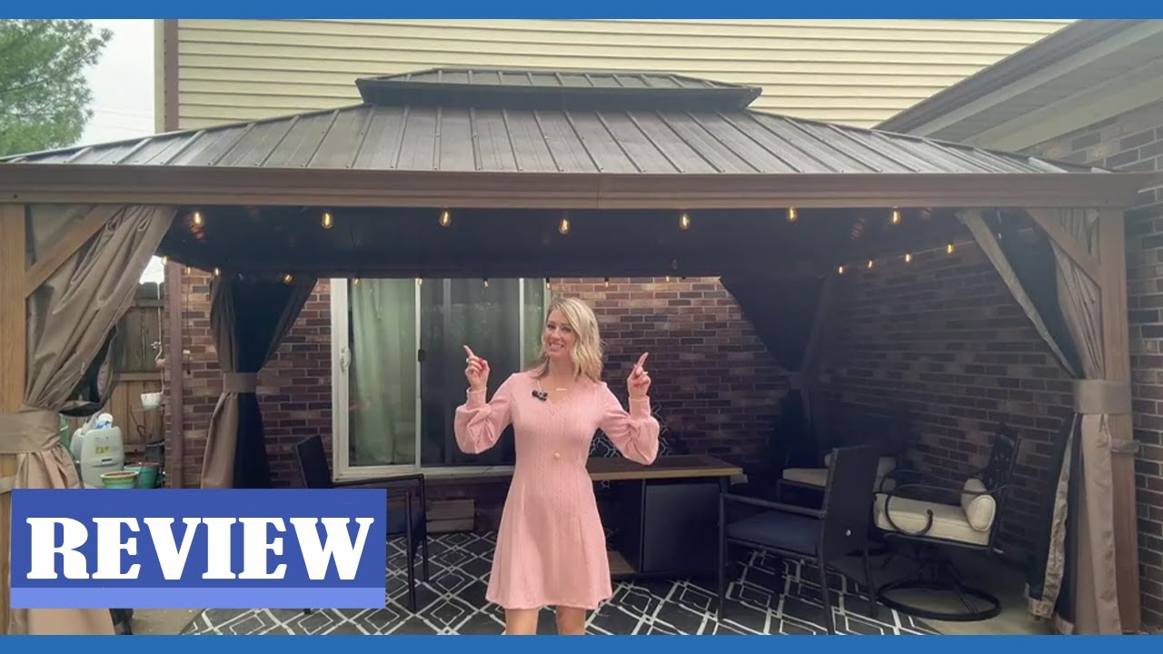 Domi 12'x16' Outdoor Permanent Wood Grain Gazebo Review - Best hard roof gazebos for gardens