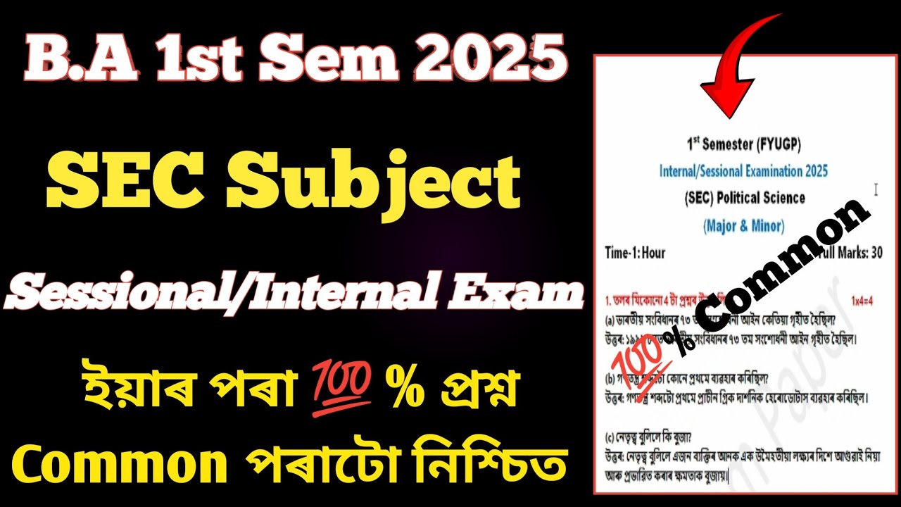 B.A 1st Semester SEC Important Questions Answers 2025 Sessional/Internal Examination l SEC Political