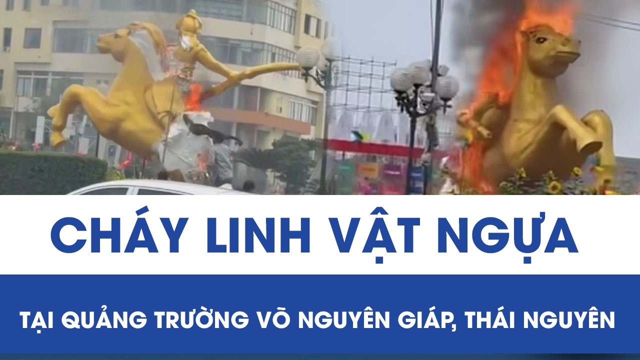 Thái Nguyên: Linh vật ngựa tại quảng trường Võ Nguyên Giáp bất ngờ bốc cháy, khói đen nghi ngút