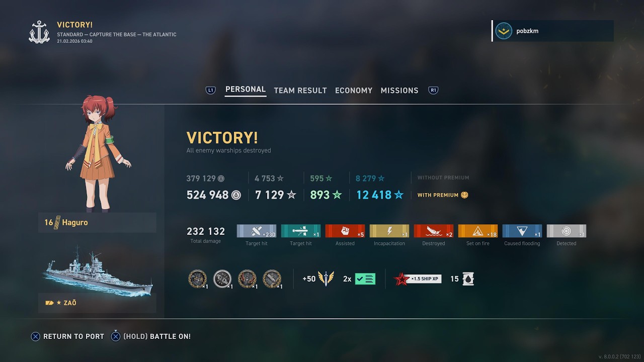 Zaō - 232k - World of Warships: Legends