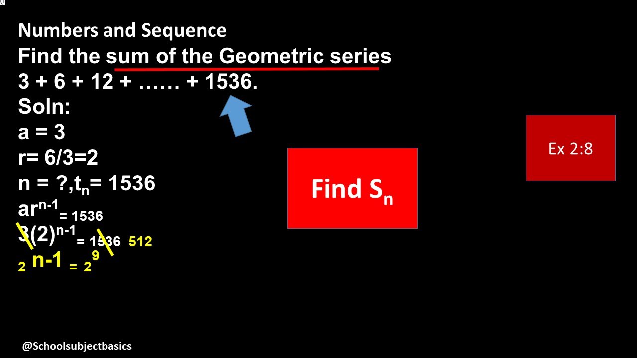 Find the sum of the Geometric series3 + 6 + 12 + …… + 1536./School subjects basics